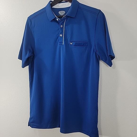Callaway Golf Polo Shirt Men’s Medium Blue Performance Short Sleeve Logo - Picture 2 of 8